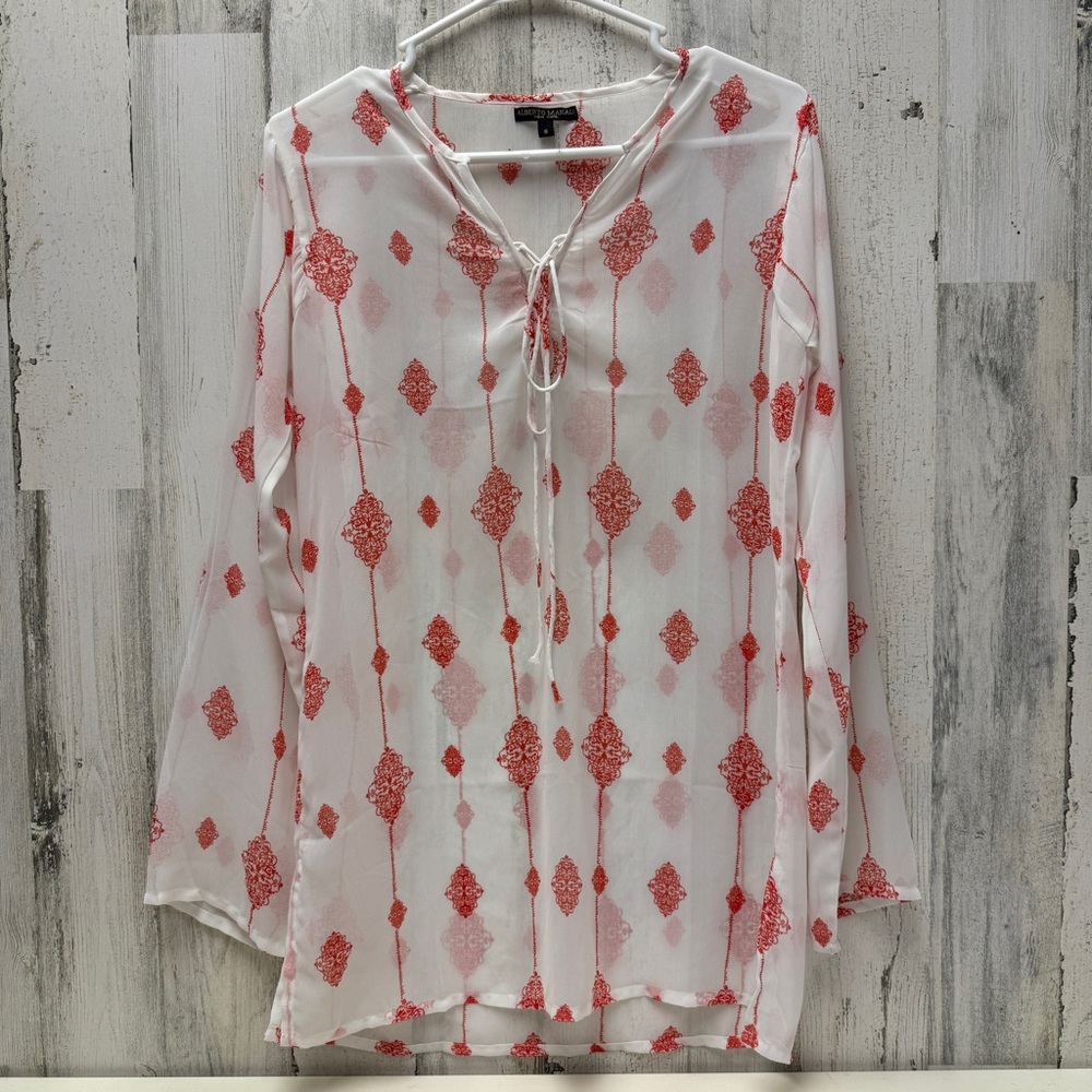 Alberto Makali White Blouse with Red Accents